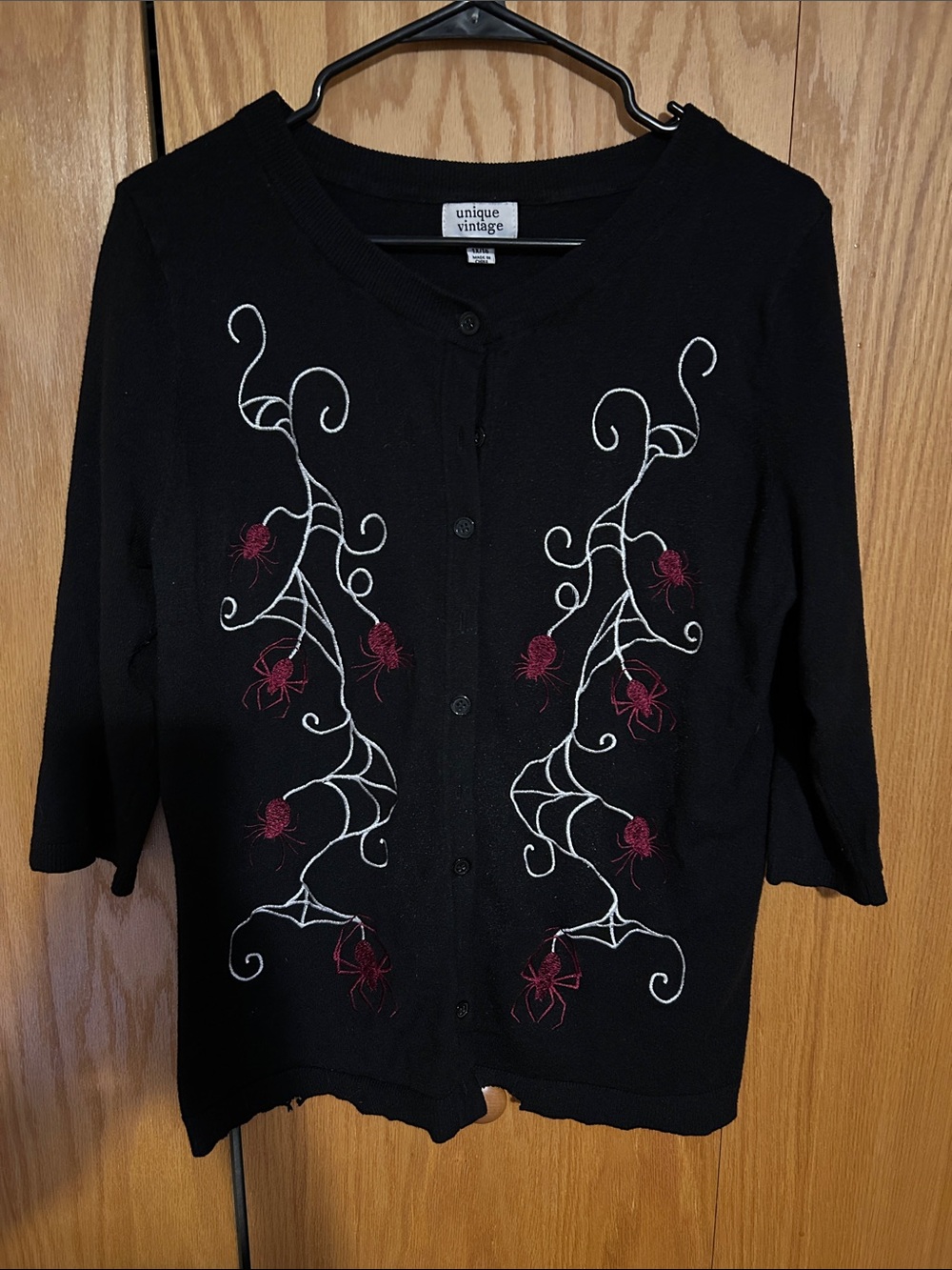 Unique Vintage Black Embroidered Spiderweb Cardigan Sweater 1X
